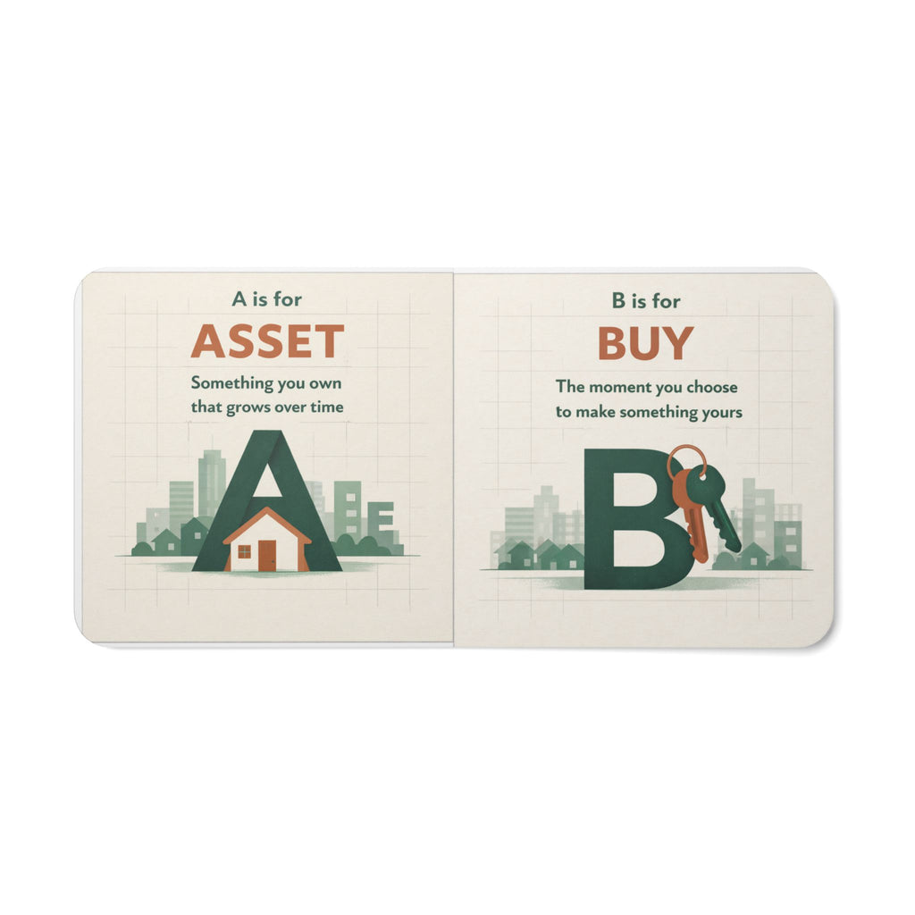 A is for Asset — ABCs of Real Estate Board Book — Baby Builder & Investor Board Book