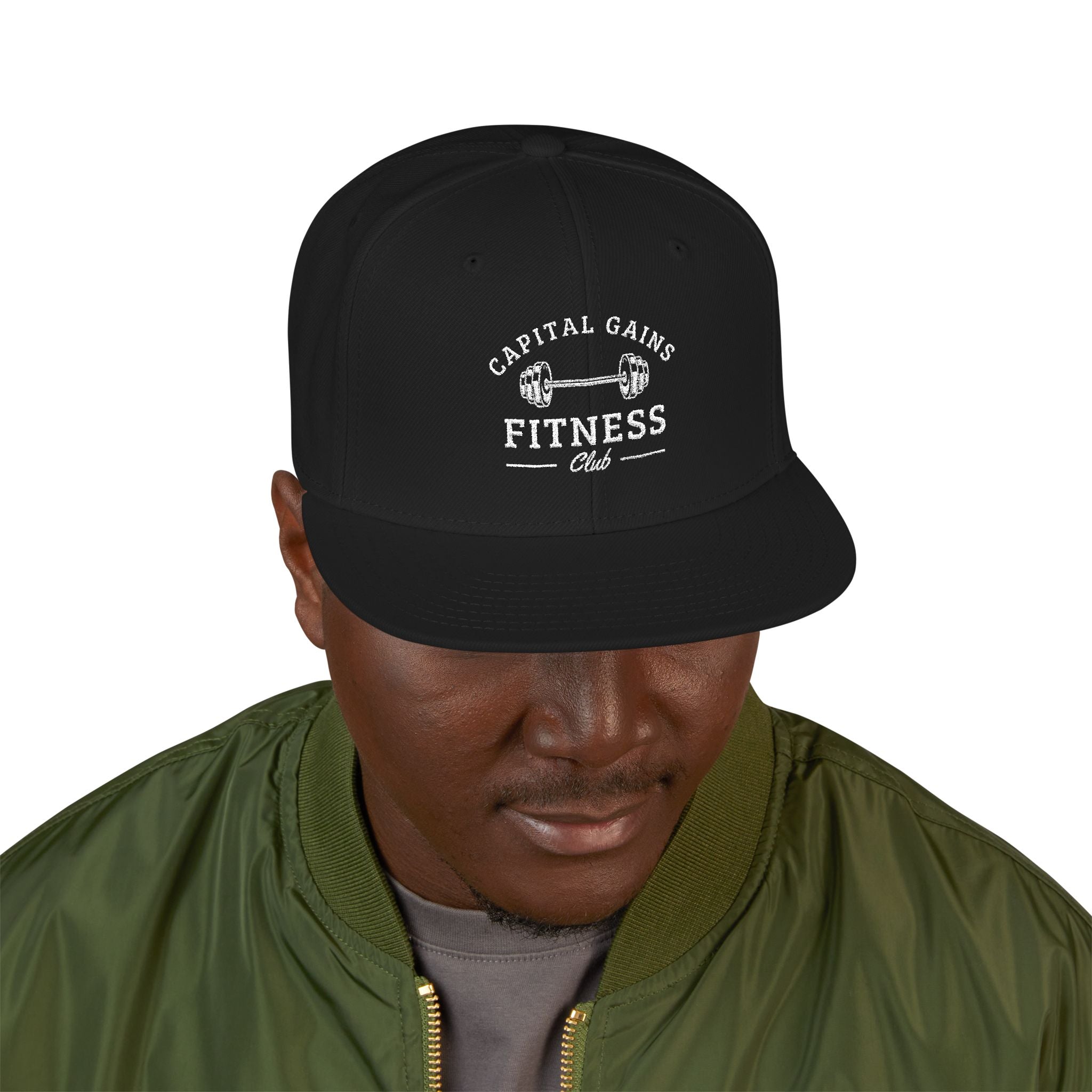 Capital Gains Club — Embroidered Fitness Snapback Hat — Vintage ‘Fitness’ Logo Cap