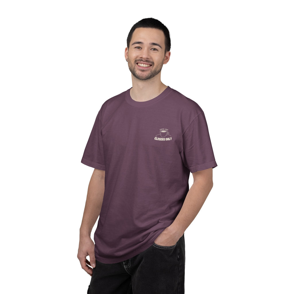 Closers Only Club T-Shirt — Premium Coffee Shop Tee (Back Graphic)