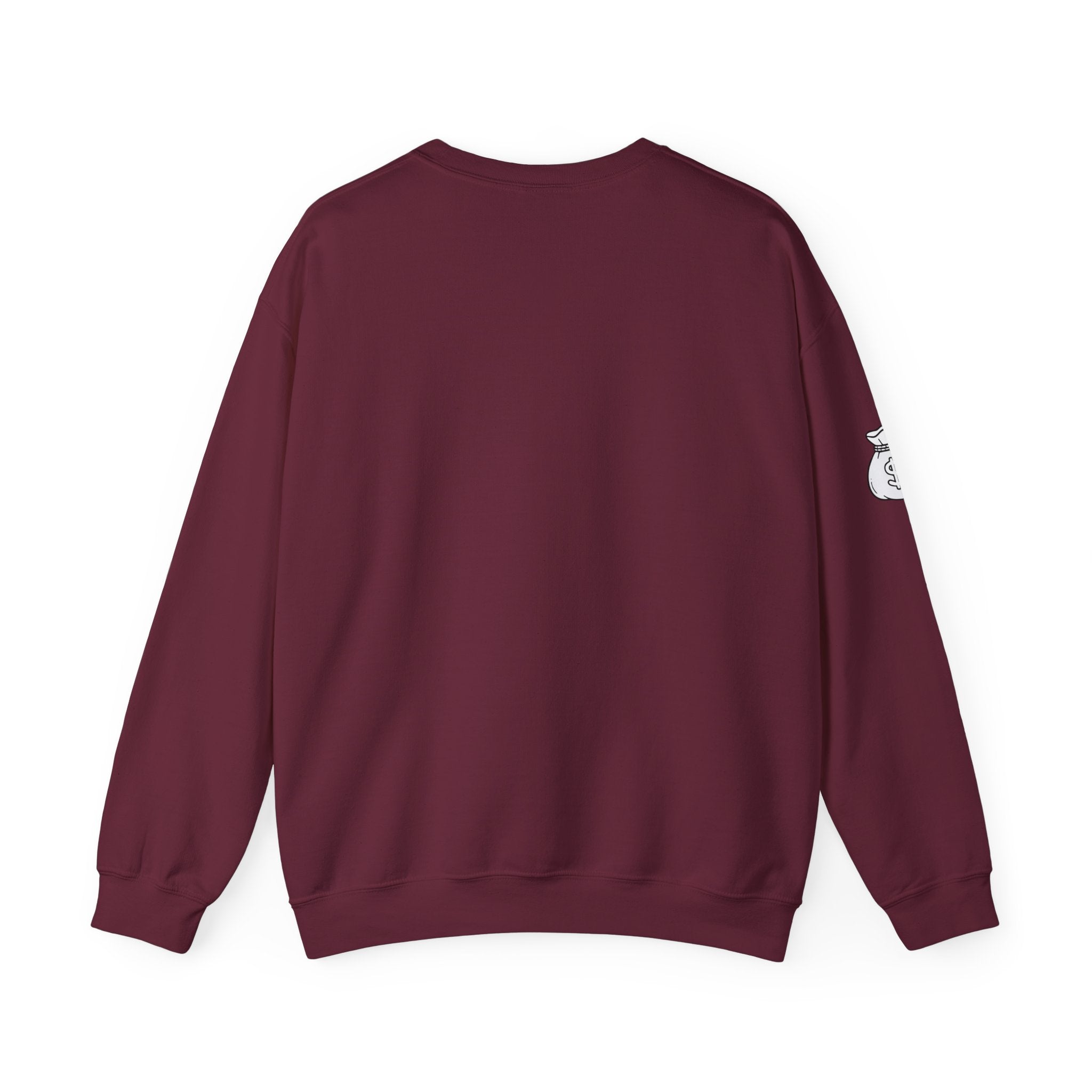 Capitalism Arch Crewneck Sweatshirt — Black Graphic Pullover with Money Bag Sleeve