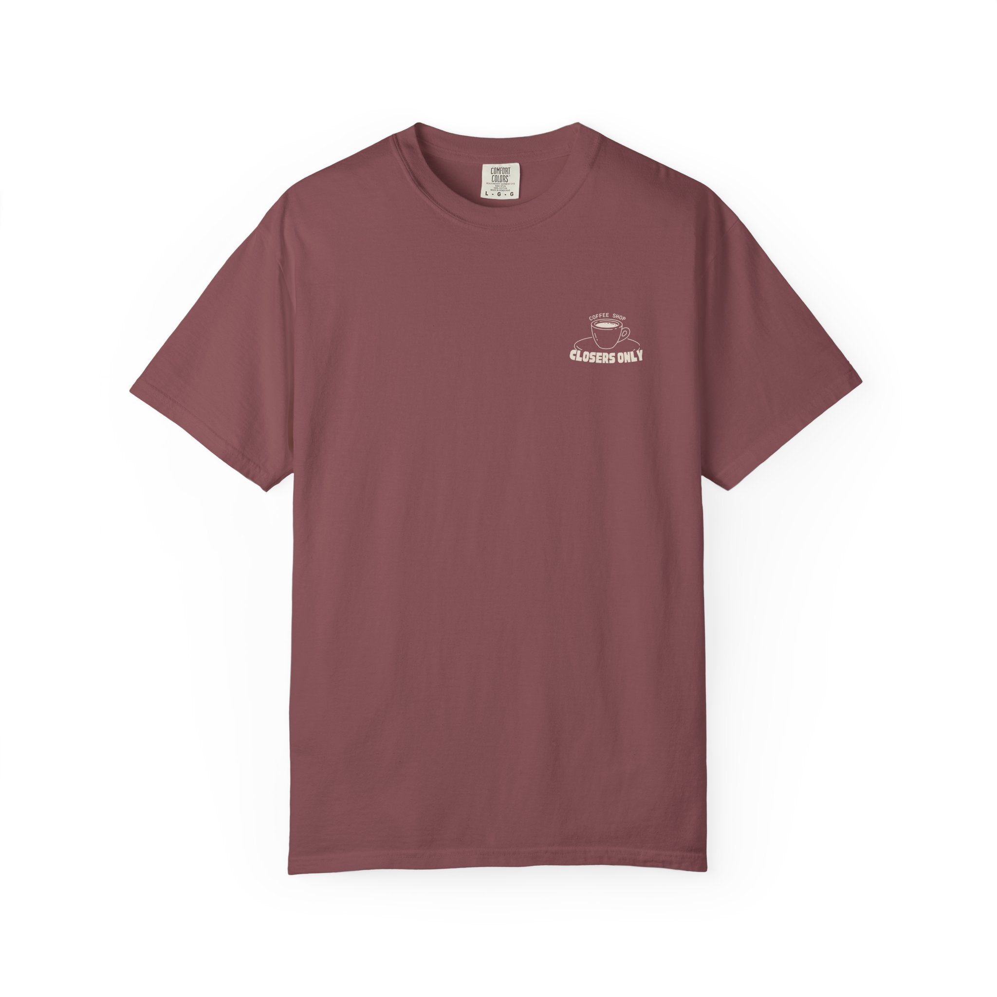 Closers Only Club T-Shirt — Premium Coffee Shop Tee (Back Graphic)