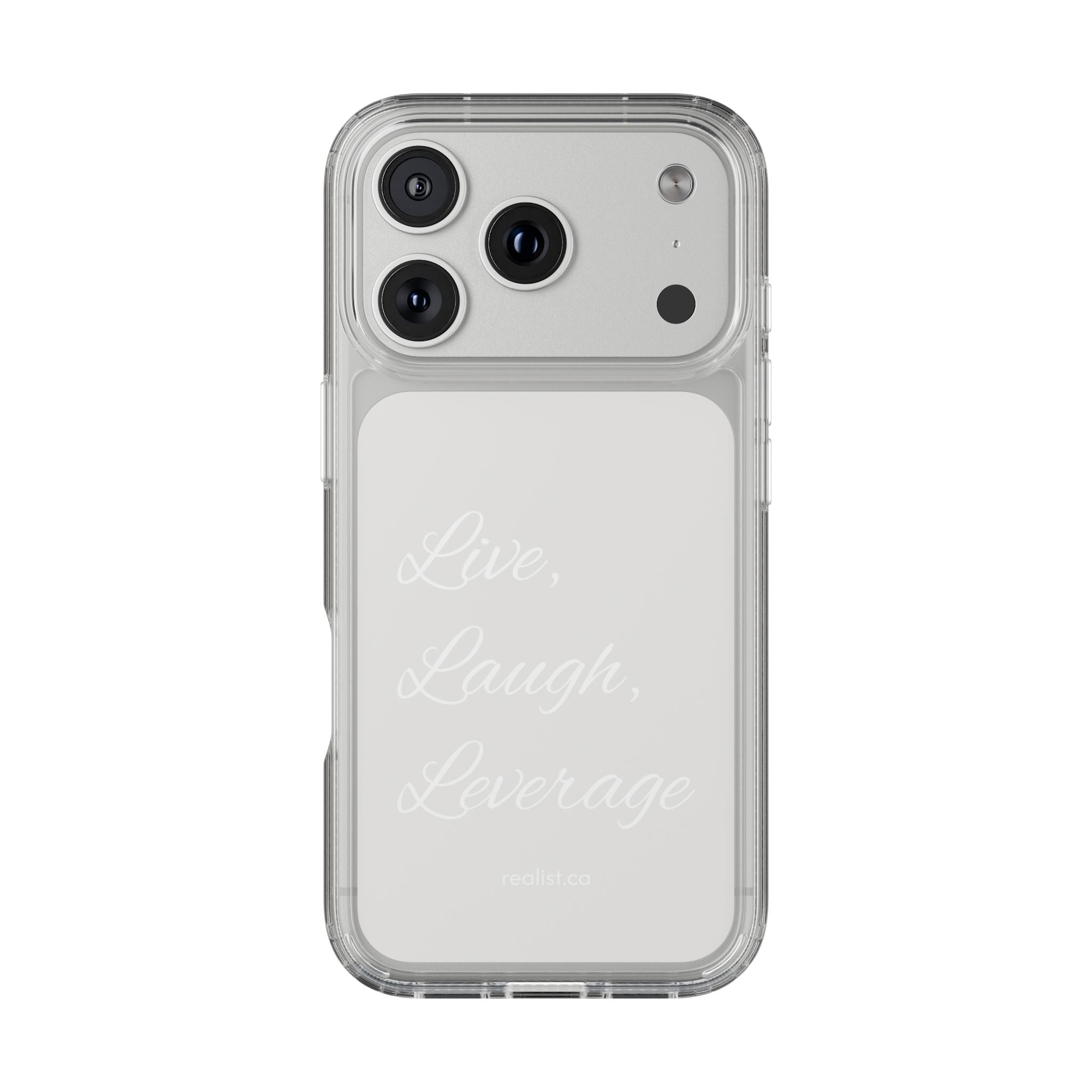 Clear Phone Case — “Live, Laugh, Leverage” Script Clear iPhone Case