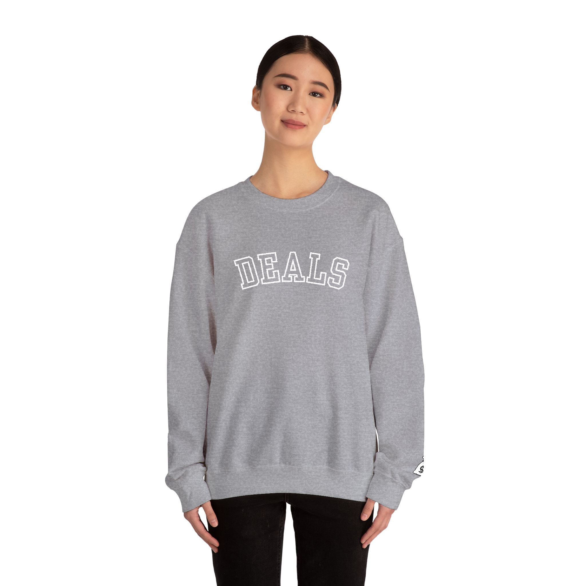 DEALS Crewneck Sweatshirt — Vintage Collegiate Black Pullover