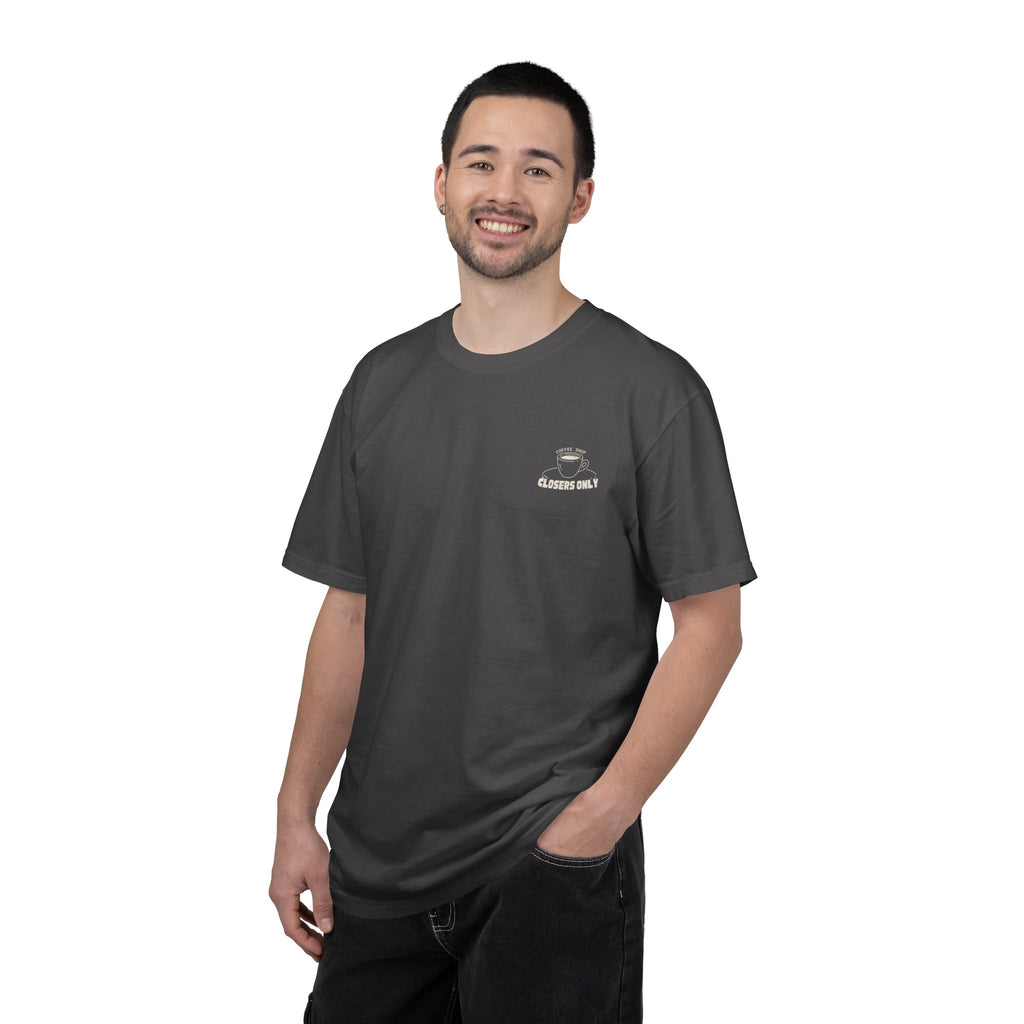 Closers Only Club T-Shirt — Premium Coffee Shop Tee (Back Graphic)