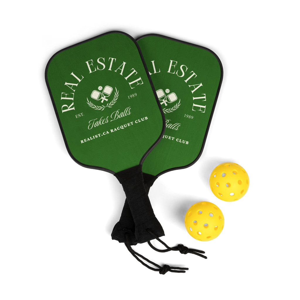 Real Estate Takes Balls Gift  — Pickleball Paddles & Balls Kit — Real Estate Racquet Club Design