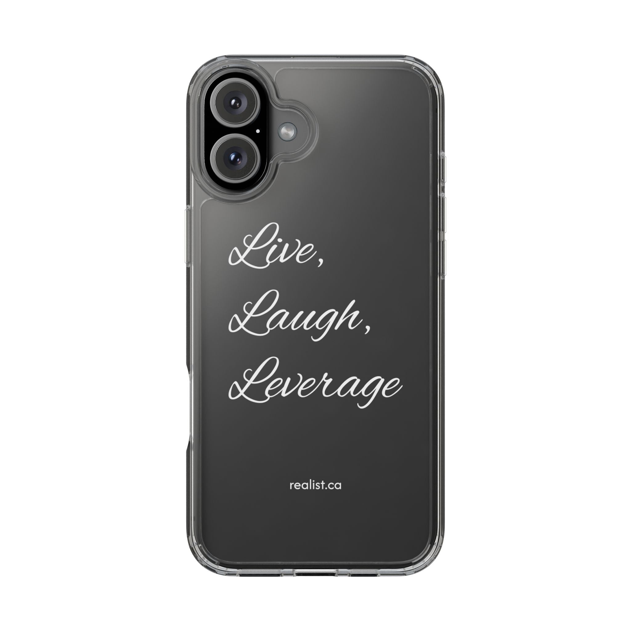 Clear Phone Case — “Live, Laugh, Leverage” Script Clear iPhone Case