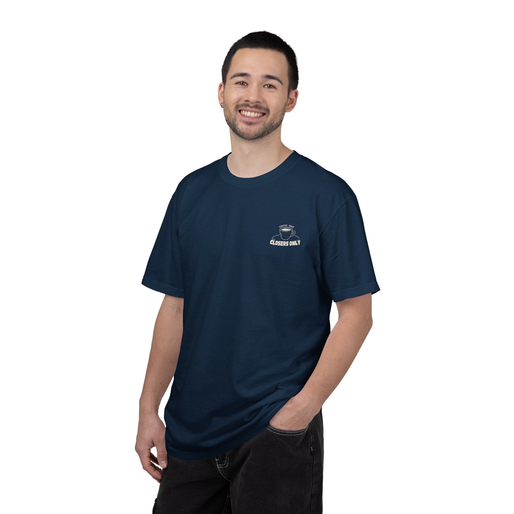 Closers Only Club T-Shirt — Premium Coffee Shop Tee (Back Graphic)