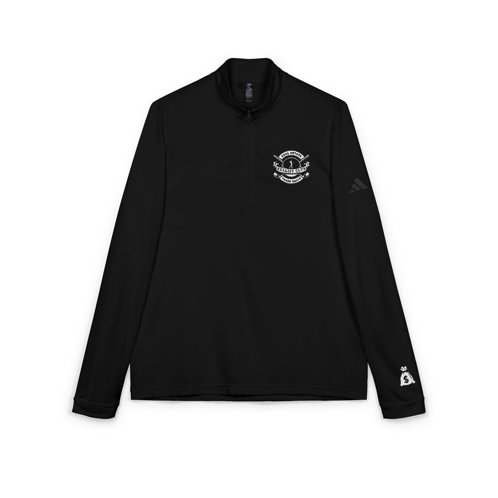 Embroidered Adidas Quarter-Zip Pullover — Black Athletic Jacket with Chest Logo
