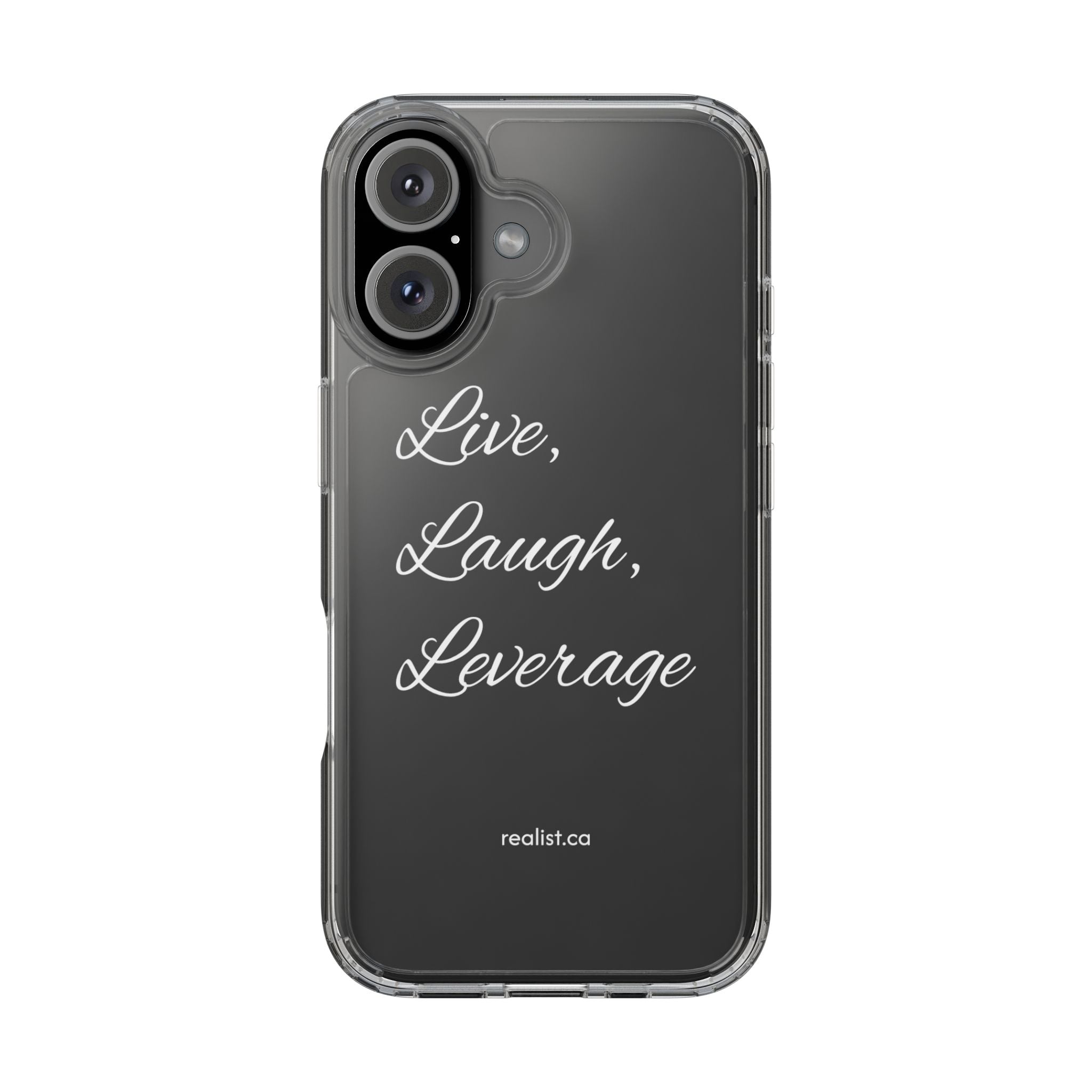 Clear Phone Case — “Live, Laugh, Leverage” Script Clear iPhone Case