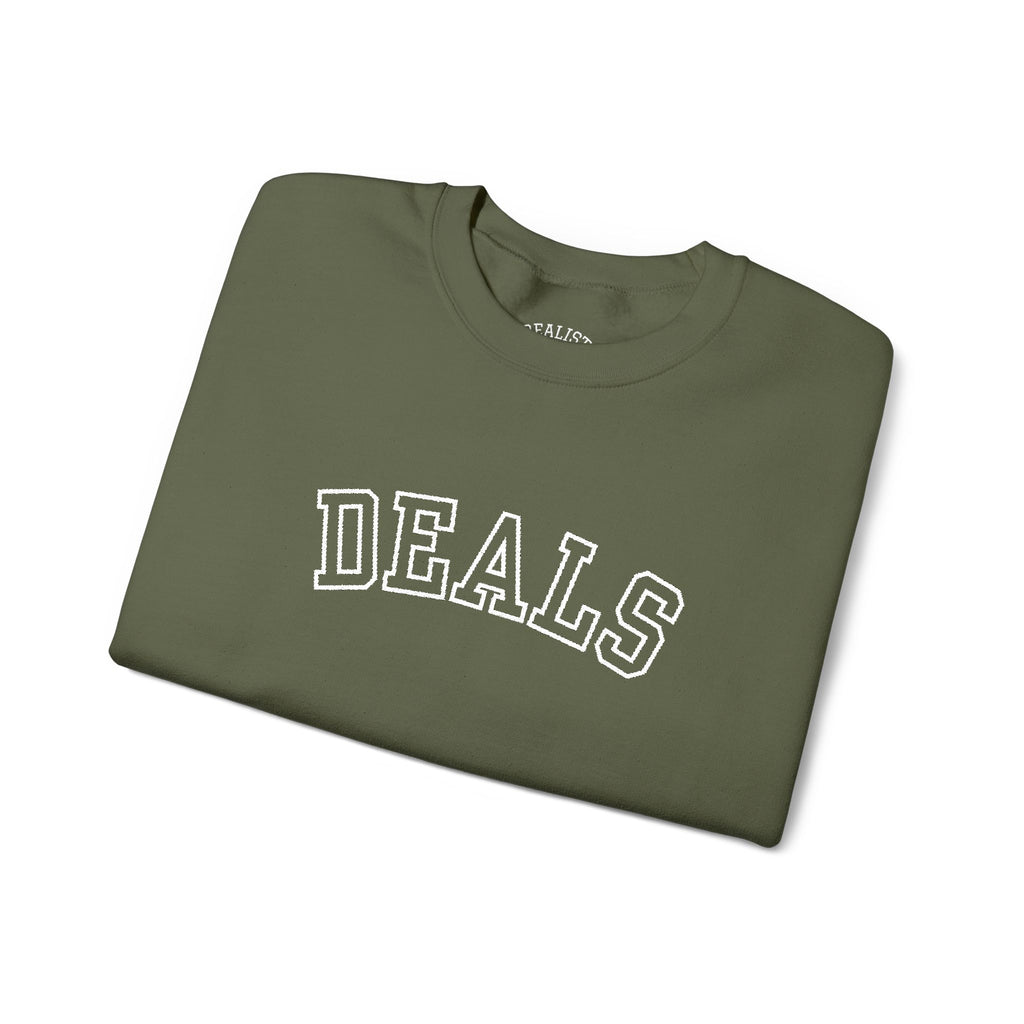 DEALS Crewneck Sweatshirt — Vintage Collegiate Black Pullover