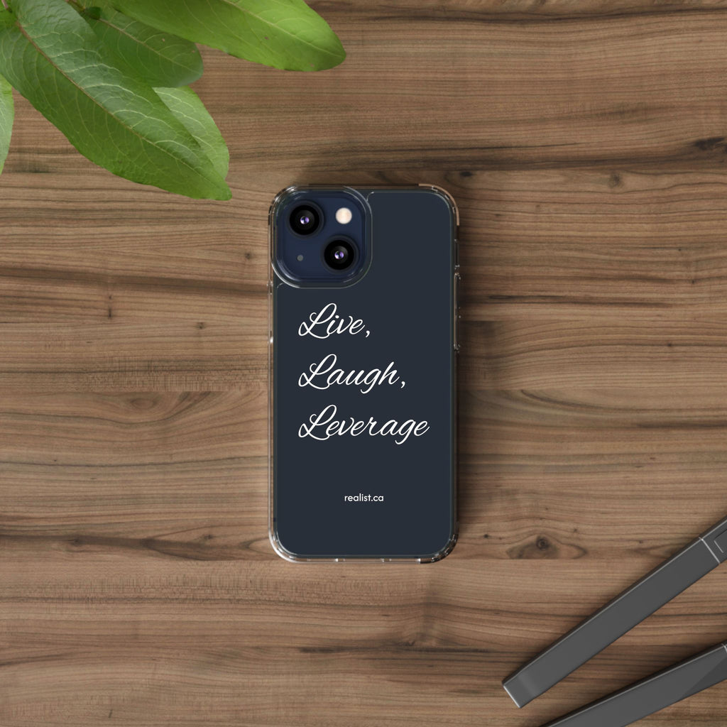 Clear Phone Case — “Live, Laugh, Leverage” Script Clear iPhone Case